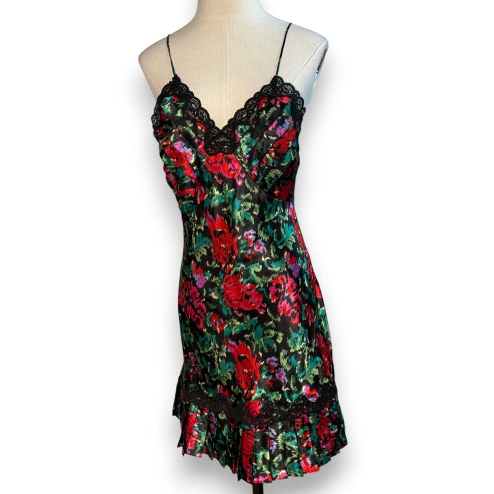 Vintage Victoria's Secret | Gold Label | Black Floral Garden Slip Dress | Sz S